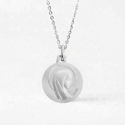 Médaille Vierge Marie Auréolée, Or Blanc 750, 16mm - Augis