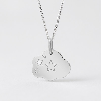 Médaille Nuage étoilé, Or blanc, 13x16mm - Lucas Lucor