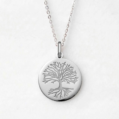 Médaille Arbre de Vie Racines, Or blanc 750, 16 & 18mm - Argyor