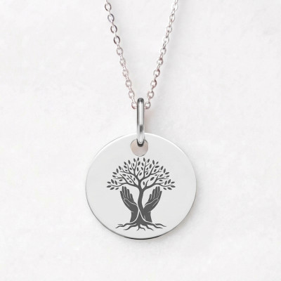 Médaille Arbre de Vie & Mains, Argent 925, 19 mm - Lumiosa