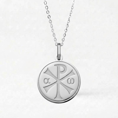 Médaille Chrisme, Or blanc 750, 18mm - Argyor