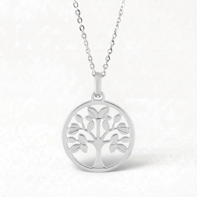 Médaille Arbre de Vie, Or blanc 750, 12mm - Emanessence