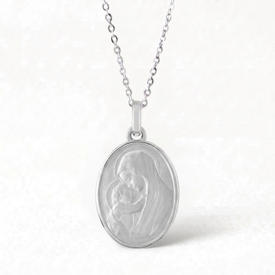 Médaille Ovale Vierge à l'Enfant, Argent, 19x15mm - Lumiosa