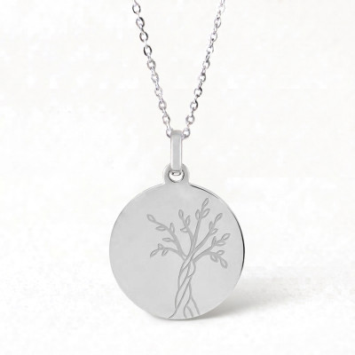 Médaille Arbre de Vie, Or blanc 750, 16mm - Lucas Lucor