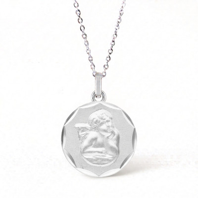 Médaille Ange Raphaël Facettée, Argent 925, 15 mm - Emanessence