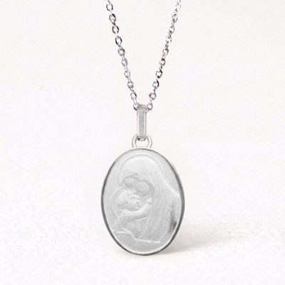Médaille Ovale Vierge à l'enfant, Argent 925, 18x15mm - Emanessence