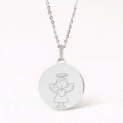 Médaille My Angel Fille, Or blanc, 16mm - Lucas Lucor
