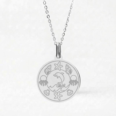 Médaille Monde Marin, Or Blanc, 16mm - Lucas Lucor