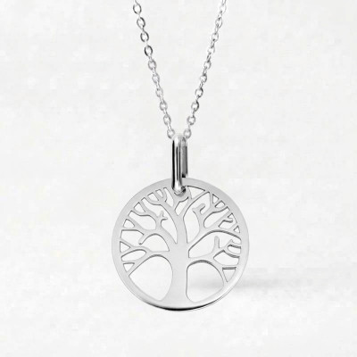 Médaille Ronde Arbre de Vie Ajouré, Or Blanc, 20mm - Lucas Lucor