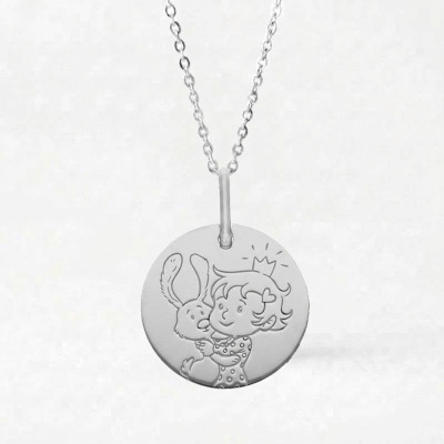 Médaille Garçon & Lapin, Or Blanc, 16mm - La Fée Galipette