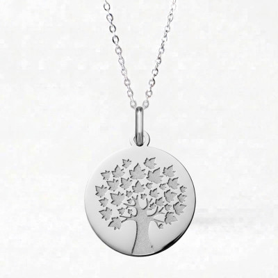 Médaille Arbre de Vie Feuilles d'Erable, Or blanc 750, 18mm - Argyor