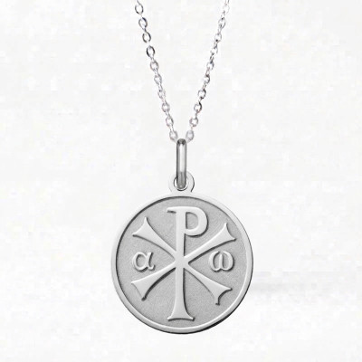 Médaille Ronde Chrisme, Or blanc 750, 18mm - Argyor