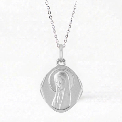 Médaille Vierge en prière, Or blanc, 15x13mm - Emanessence