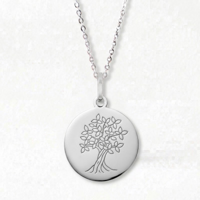 Médaille Arbre de Vie Gravé, Or blanc 750, 18mm - Argyor
