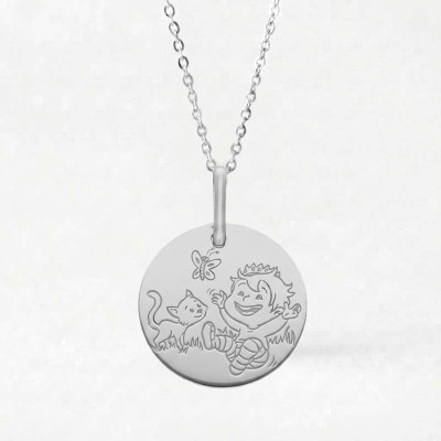 Médaille Garçon & Chat, Or Blanc, 16mm - La Fée Galipette