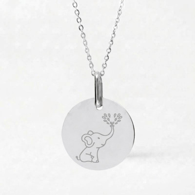 Médaille Éléphant, Or Blanc, 16mm - Lucas Lucor