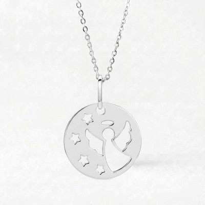 Médaille Ange à Étoiles Ajourés, Argent 925, 16 mm - Emanessence