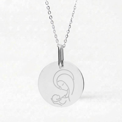 Médaille Vierge A l'Enfant, Or blanc, 15mm - Lucas Lucor