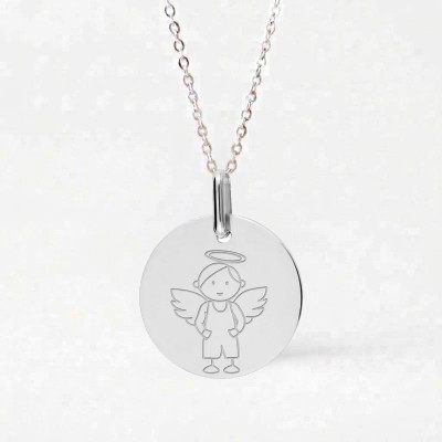 Médaille My Angel Garçon, Or blanc 375, 16mm - Lucas Lucor