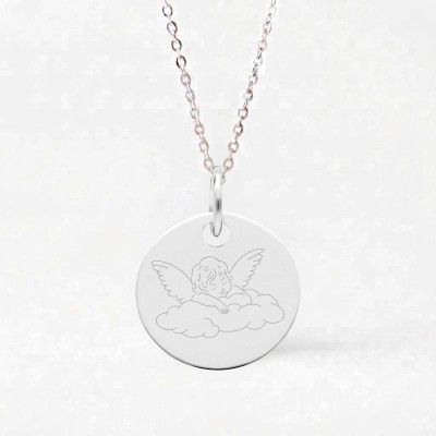 Médaille Chérubin sur son nuage, Argent 925, 19 mm - Lumiosa