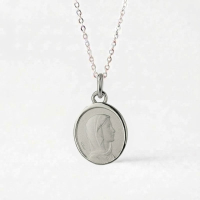 Médaille Ovale Vierge Marie, Argent, 11x13mm - Emanessence