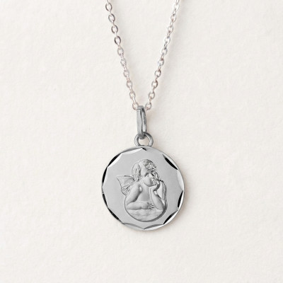 Médaille Biseautée Ange, Argent, 14mm - Emanessence
