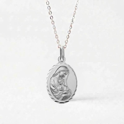 Médaille Vierge à l'enfant ovale, Argent 925, 19x14 mm - Lumiosa