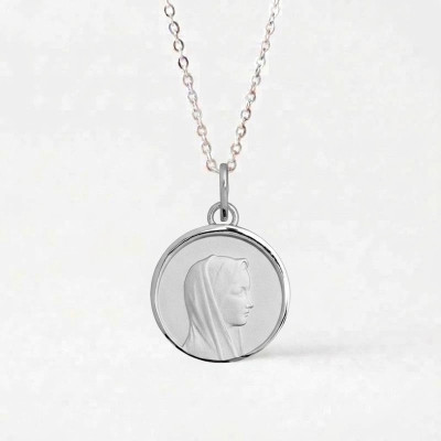 Médaille Ronde Sainte Vierge, Argent, 16mm - Emanessence