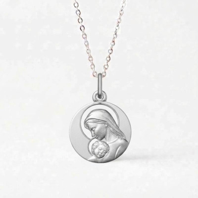 Médaille Vierge à l'enfant ajourée, Argent 925 - Lumiosa