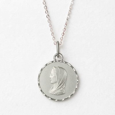 Médaille Ronde Vierge Marie, Argent, 16mm - Emanessence