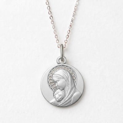 Médaille Vierge à l'enfant auréole ajourée, Argent 925 - Lumiosa
