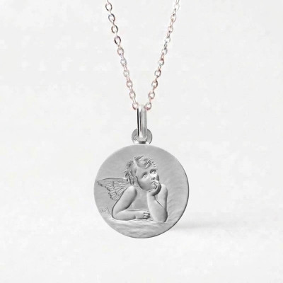 Médaille Ronde Archange Raphaël, Argent, 14mm - Emanessence