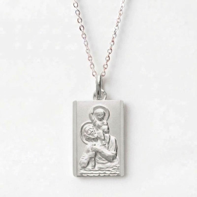 Médaille Rectangulaire Saint-Christophe, Argent 925, 18,50 mm x 12 mm - Emanessence
