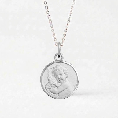 Médaille Ange à l'Agneau, Argent, 15mm - Emanessence