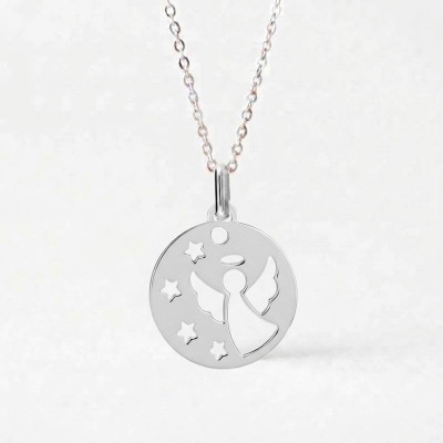 Médaille Ange Ajouré, Argent, 15mm - Emanessence