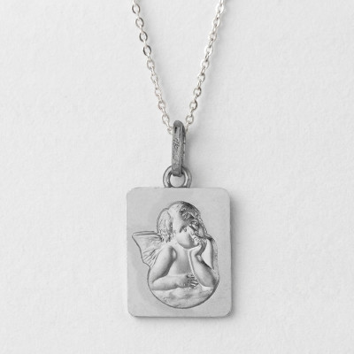 Médaille Ange Rectangulaire, Argent, 10x13mm - Emanessence