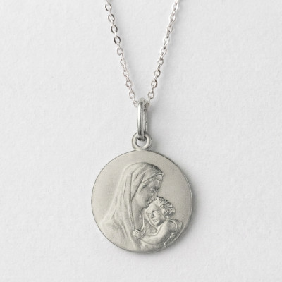 Médaille Vierge à l'Enfant, Argent, 17mm - Emanessence