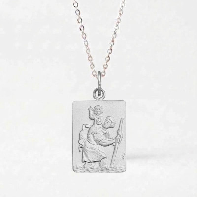 Médaille Rectangulaire Saint Christophe, Argent, 15x20mm - Emanessence