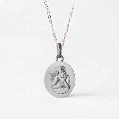 Médaille Ovale Ange Gardien, Argent, 12mm - Emanessence