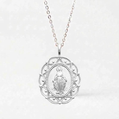 Médaille Vierge Miraculeuse, Argent Rhodié 925, 17x20mm - Emanessence