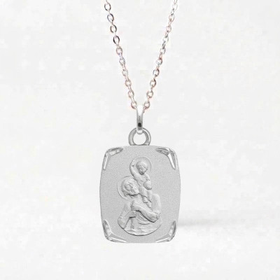Médaille Saint Christophe Biseautée, Argent, 16x13mm - Emanessence