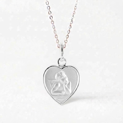Médaille Cœur Ange Gardien, Argent, 13x15mm - Emanessence