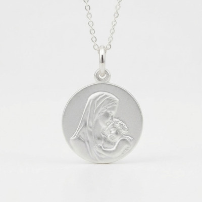 Médaille Vierge à l'Enfant, Argent 925, 17 mm - Emanessence