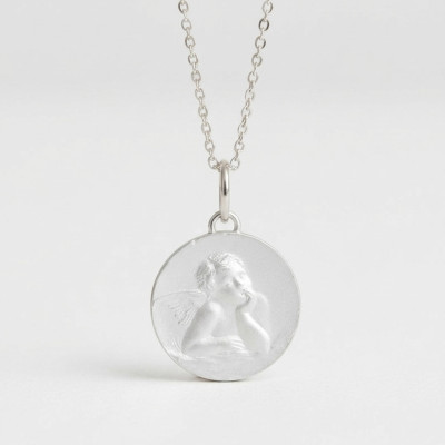 Médaille Ange Raphaël Penseur, Argent 925, 16 mm - Emanessence
