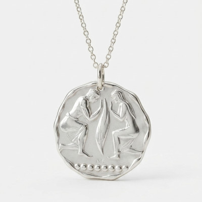Pendentif Signe astrologie Gémeaux, Argent Sablé, 24mm - Augis