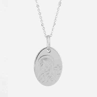 Médaille Ovale Sainte Vierge, Argent, 12x17mm - Emanessence