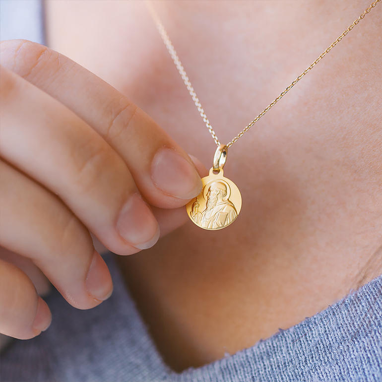 Collier Saint Christophe Pendentif Voyageurs - Acier Inoxydable 316L Doré PVD, Chaîne 45cm